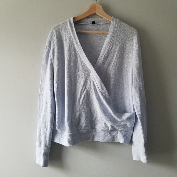 J Crew Faux Wrap Blue Top Textured Crepe Cotton - Picture 4 of 10